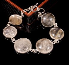 Golden Rutile stone bracelet for women, Brass silver plated bracelet for women